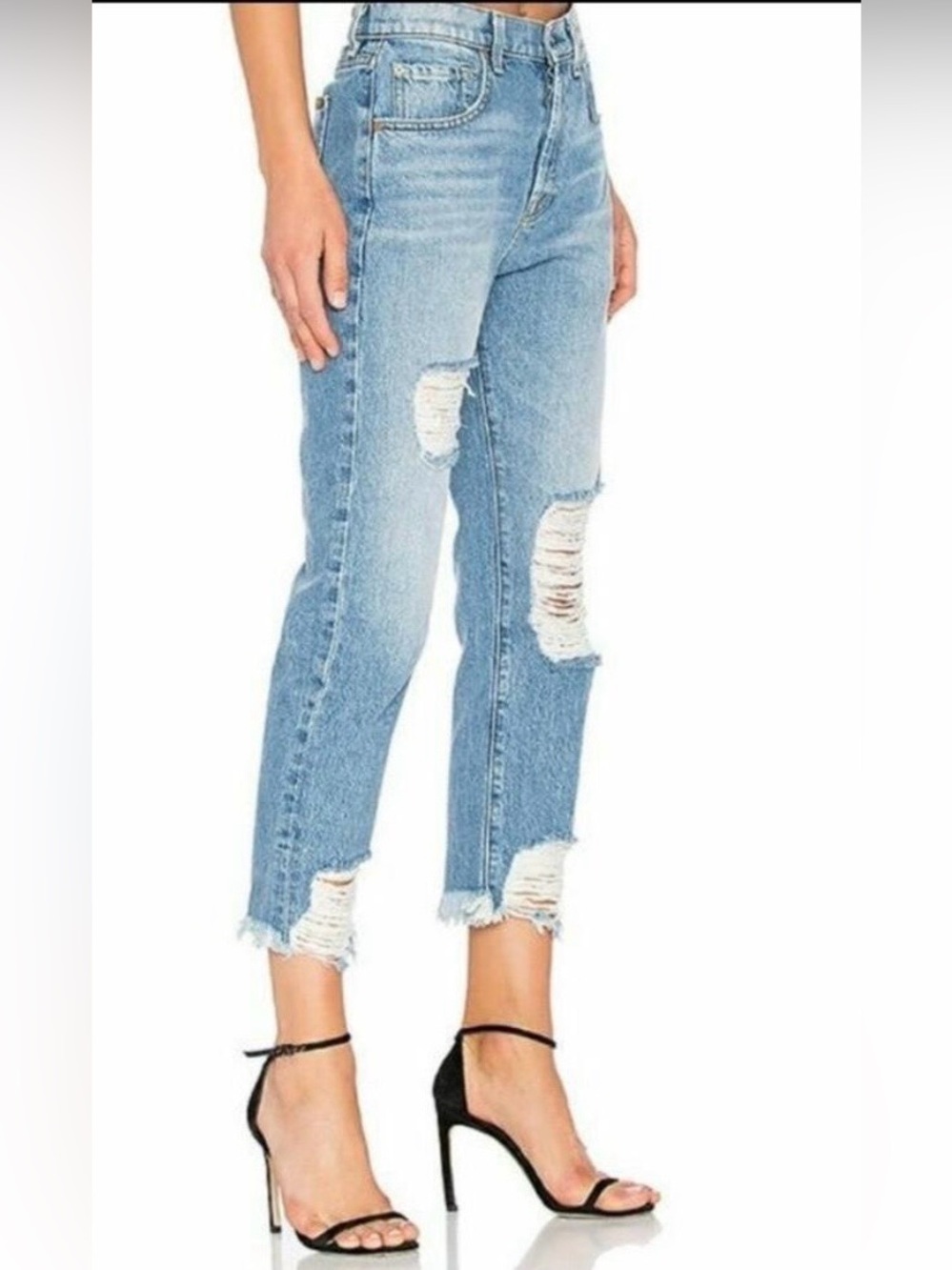 7 For All Mankind Josefina Straight Shredded Distressed Buttonfly Jeans Women 29